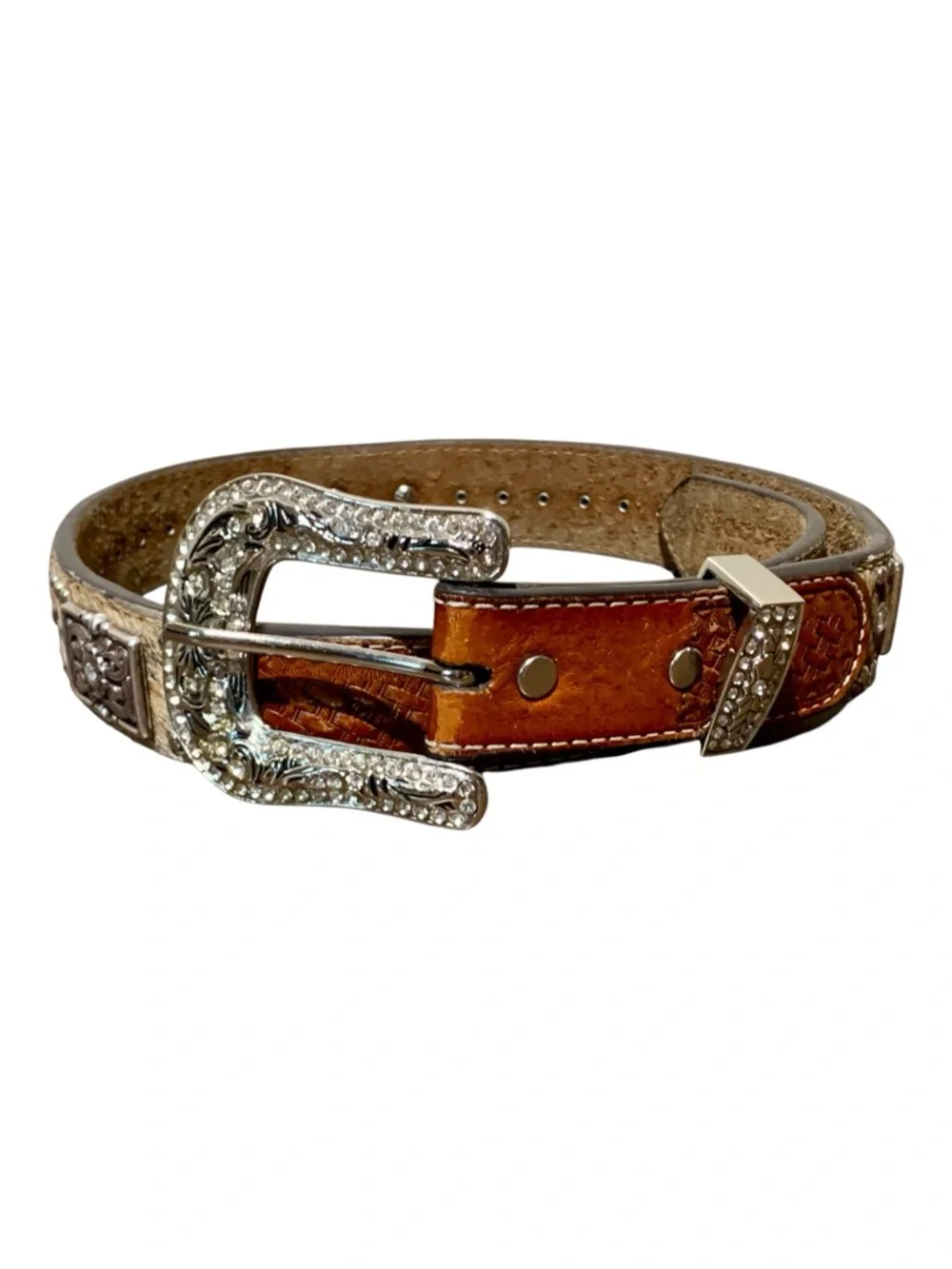 Kids Western Core Leather Belt With Silver Accents Size 24”